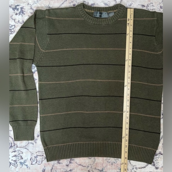 Oscar De La Renta Vintage Crewneck Sweater Olive Green Striped Large - Picture 4 of 5